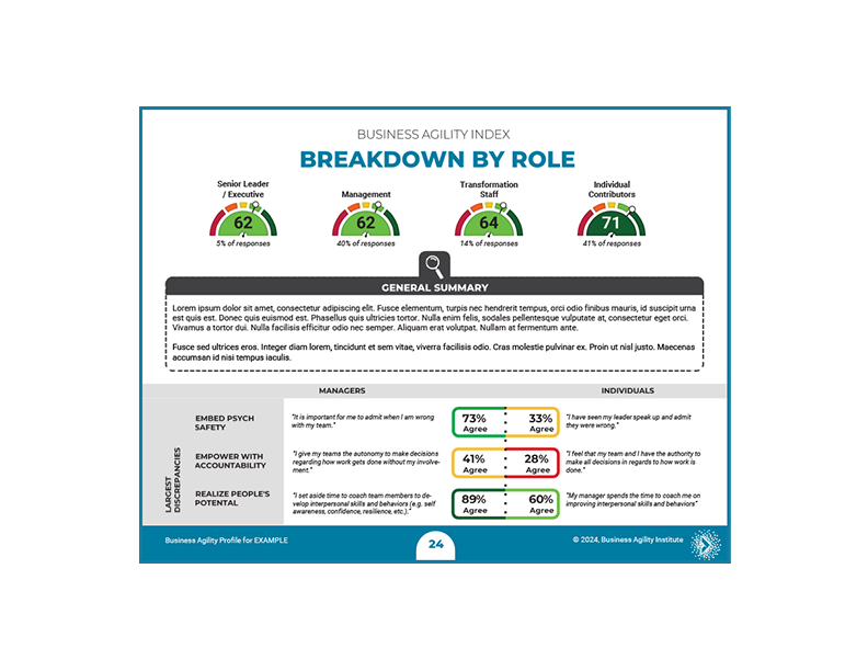 Sample image of Breakdown by Role in the Business Agility Profile Report