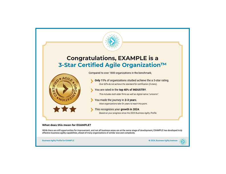 Image of the Certification page in the sample Business Agility Profile Report